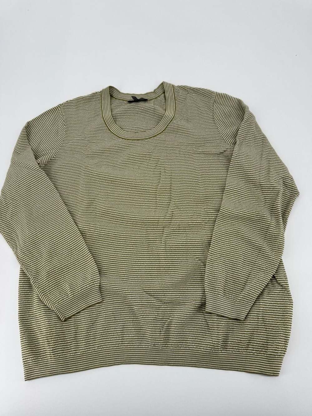 Oska Olive Green and White Striped Viscose Polyamide Knit Crewneck Sweater Sz 0
